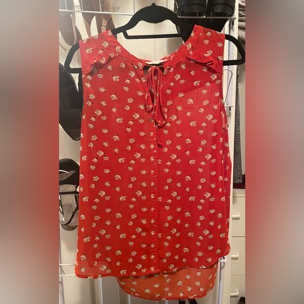 Women’s Fun2Fun Blouse, size Large, Red with Small Floral Print